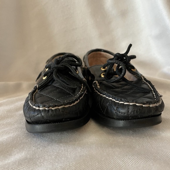 Sperry Top Sider Quilted‎ Black Leather Boat Shoes Womens Size 6 Preppy - Picture 3 of 10